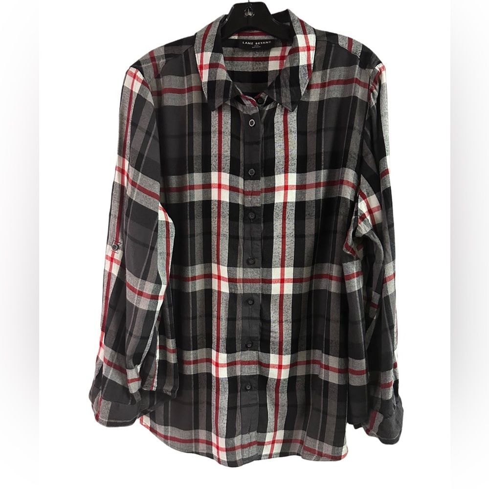 Lane Bryant Gray Plaid Rayon Button Down Top Plus Size 18/20